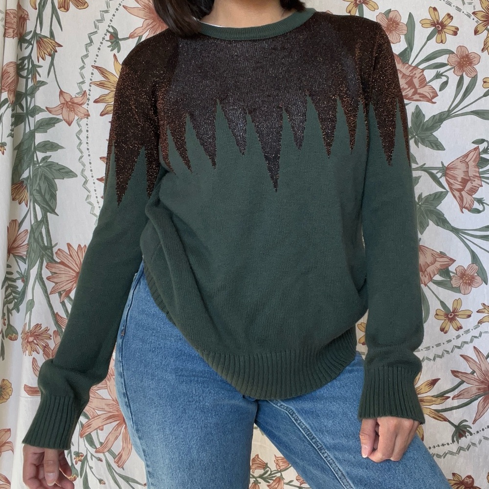 Lucca Couture Forest Green Sweater with Brown Accents